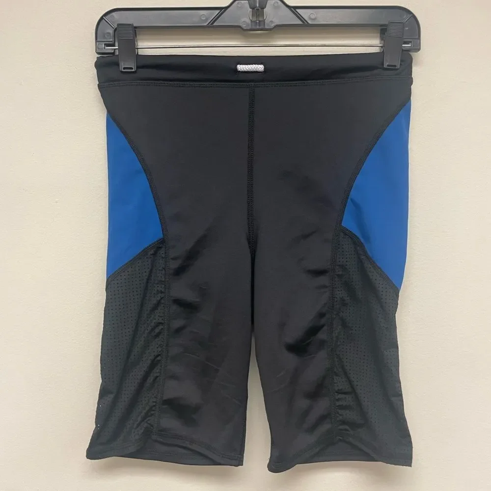 Urban Outfitters Black Blue Mesh Panel Midi Thigh Bike Shorts SZ M